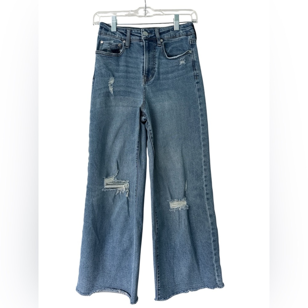 Stylish Blue Distressed Wide Leg Jeans